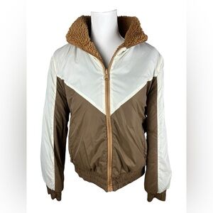 Zyia Active Camel Sierra Fleece Reversible Jacket L 70s Retro Colorblock